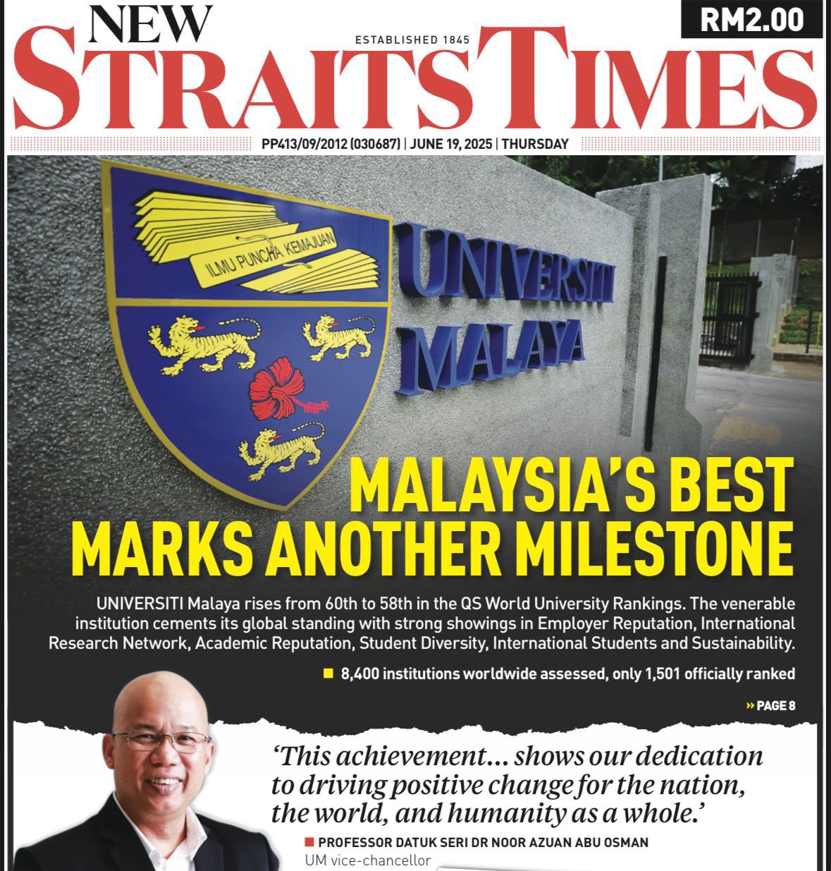 🎓 UM Shines Globally: Ranked #58 in QS World University Rankings 2025